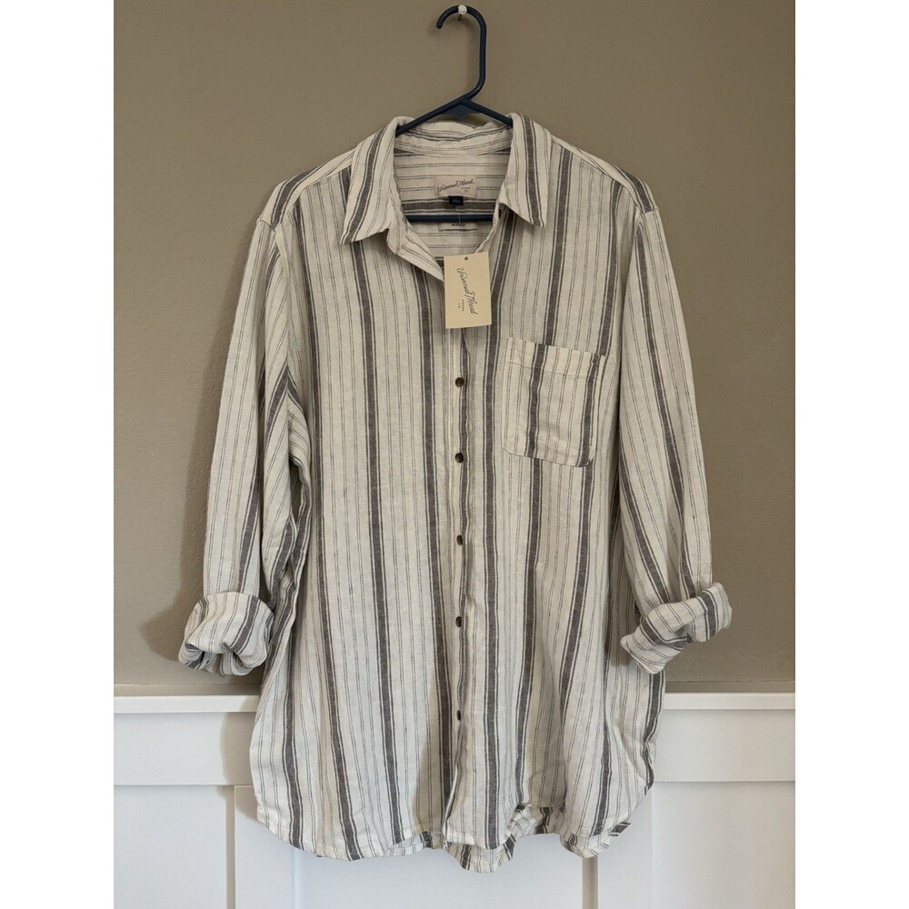 Universal Threads XS White & Gray Button Up Relaxed/Boyfriend Fit Linen Blend